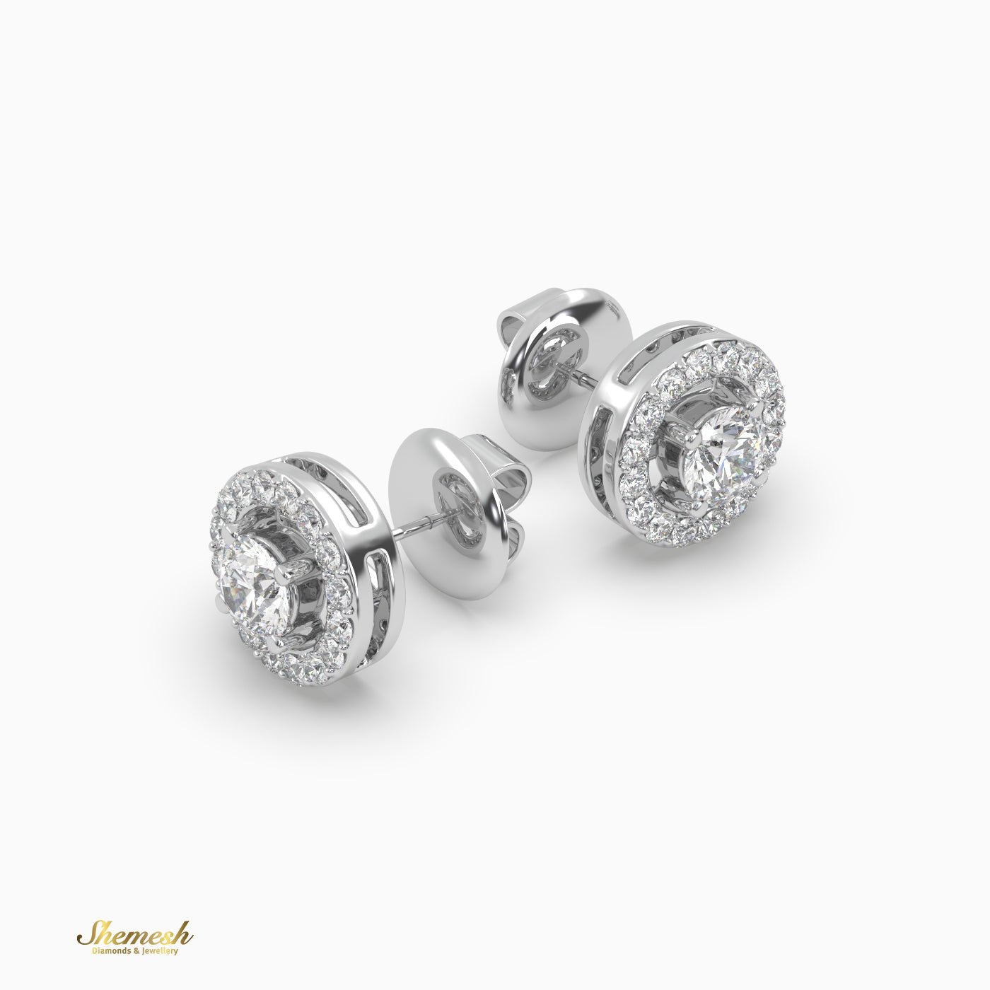 Round cut 4 prongs Halo Set Diamond Stud Earrings - shemesh_diamonds