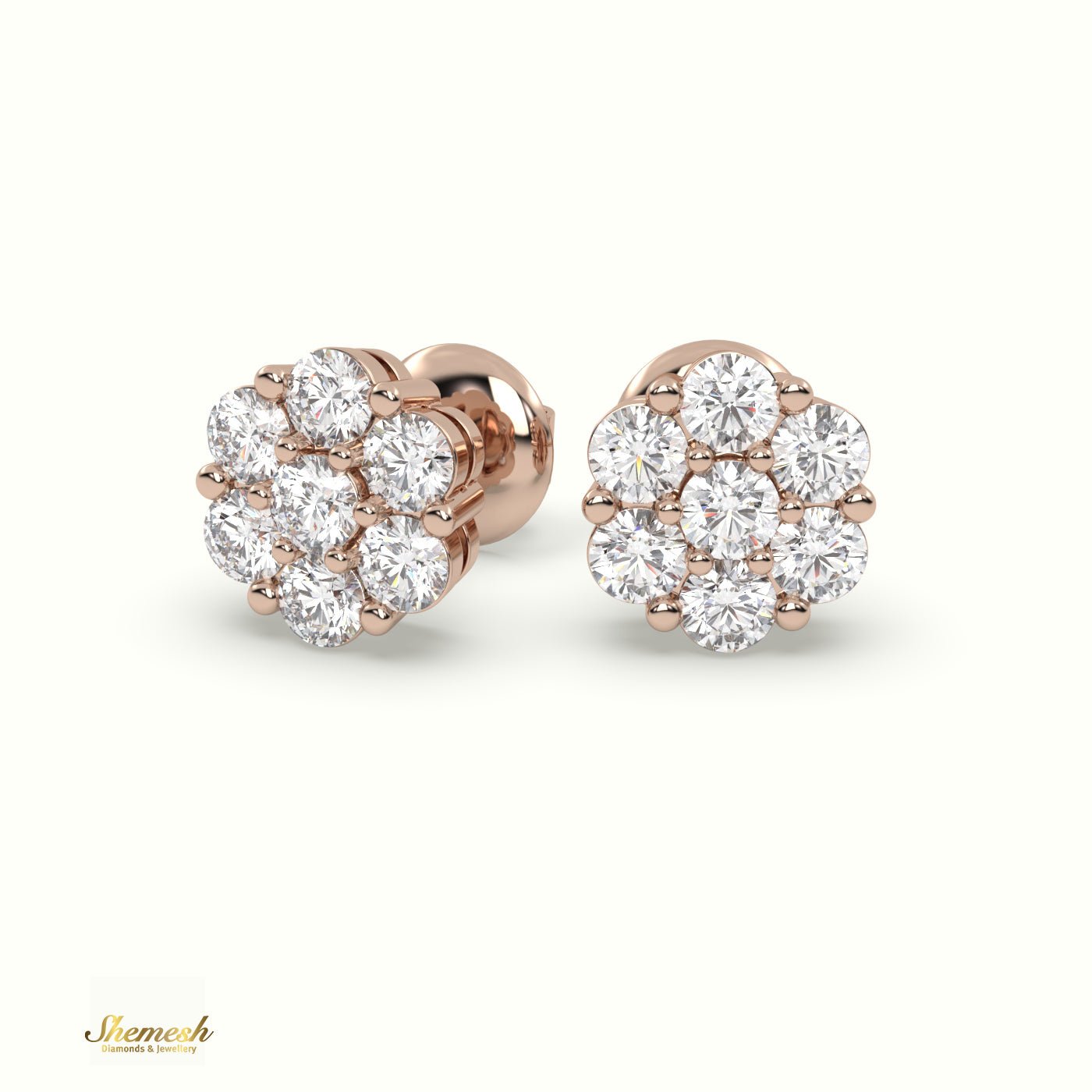 18K Gold Flower Cluster Round Diamond Stud Earrings - shemesh_diamonds