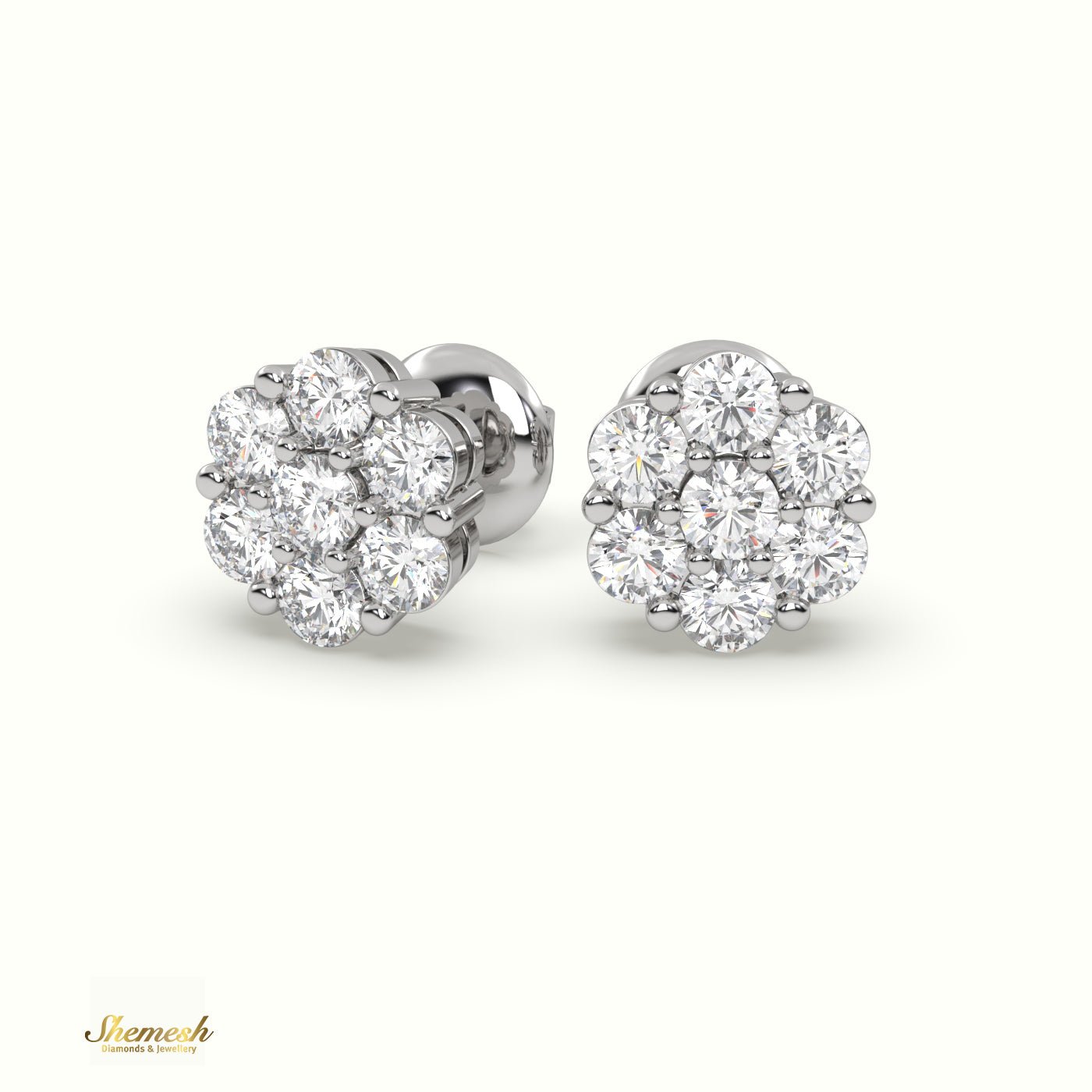 18K Gold Flower Cluster Round Diamond Stud Earrings - shemesh_diamonds