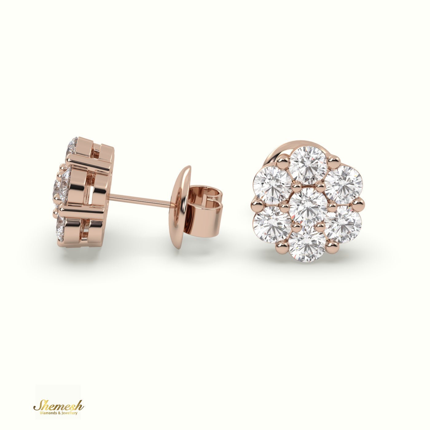 18K Gold Flower Cluster Round Diamond Stud Earrings - shemesh_diamonds