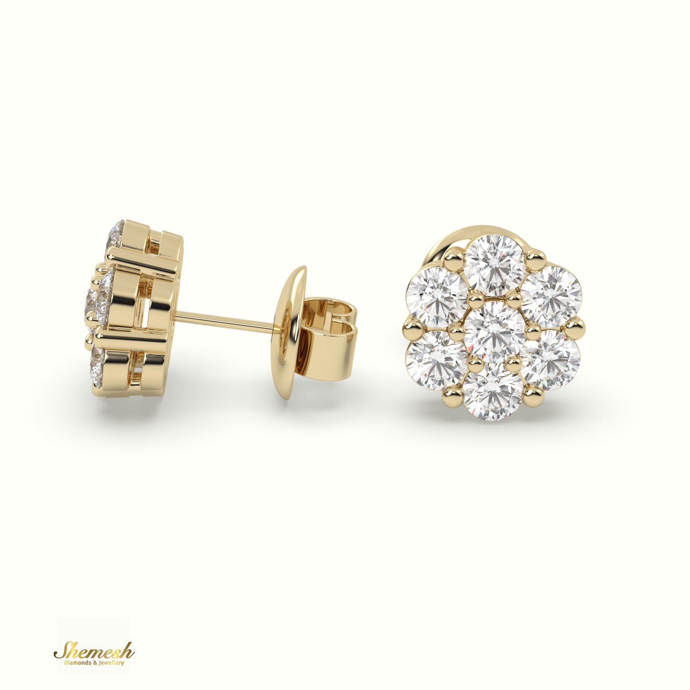 18K Gold Flower Cluster Round Diamond Stud Earrings - shemesh_diamonds