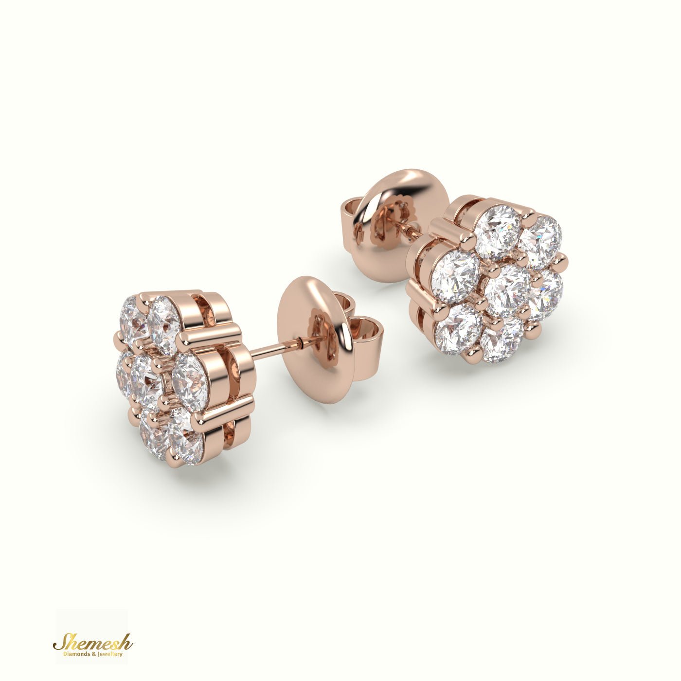 18K Gold Flower Cluster Round Diamond Stud Earrings - shemesh_diamonds