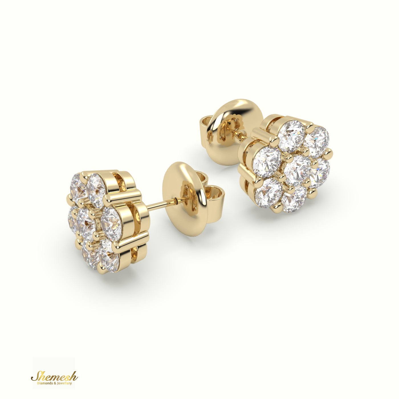 18K Gold Flower Cluster Round Diamond Stud Earrings - shemesh_diamonds