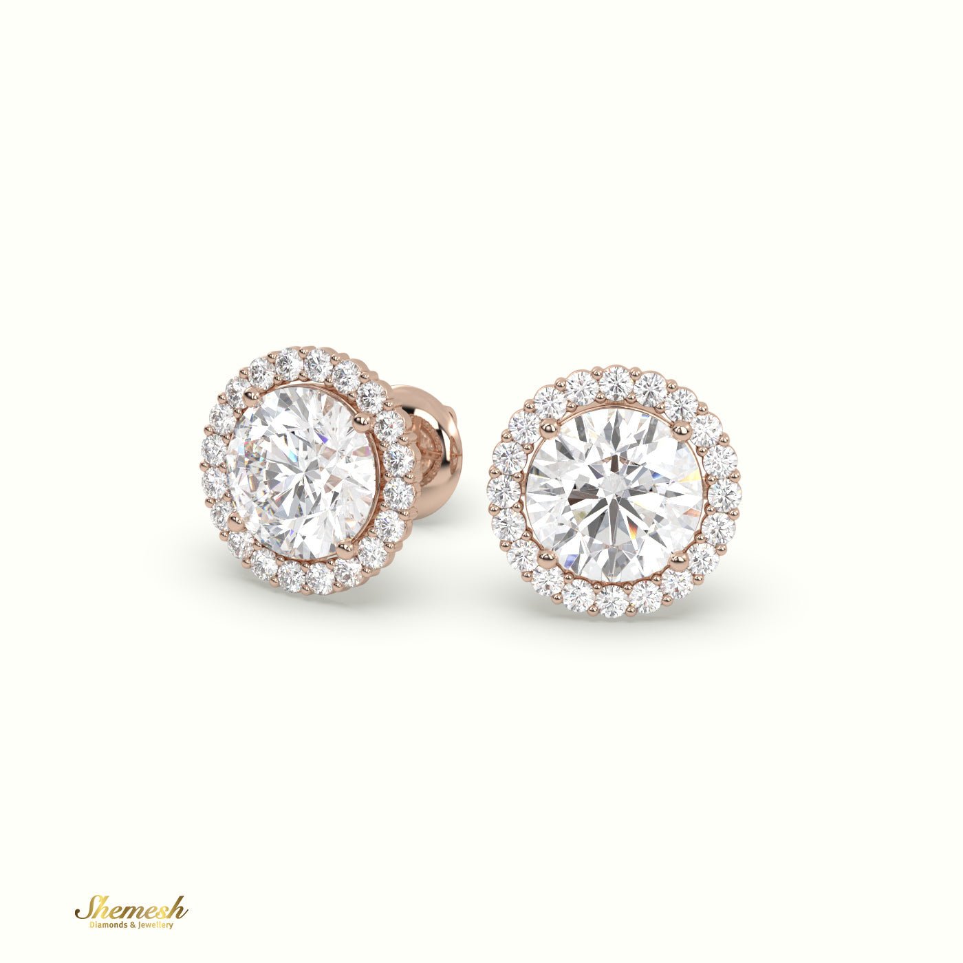 18K Gold Round Diamond Halo Stud Earrings - shemesh_diamonds