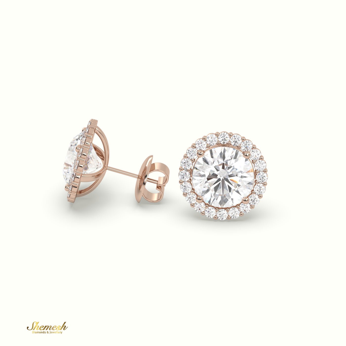 18K Gold Round Diamond Halo Stud Earrings - shemesh_diamonds