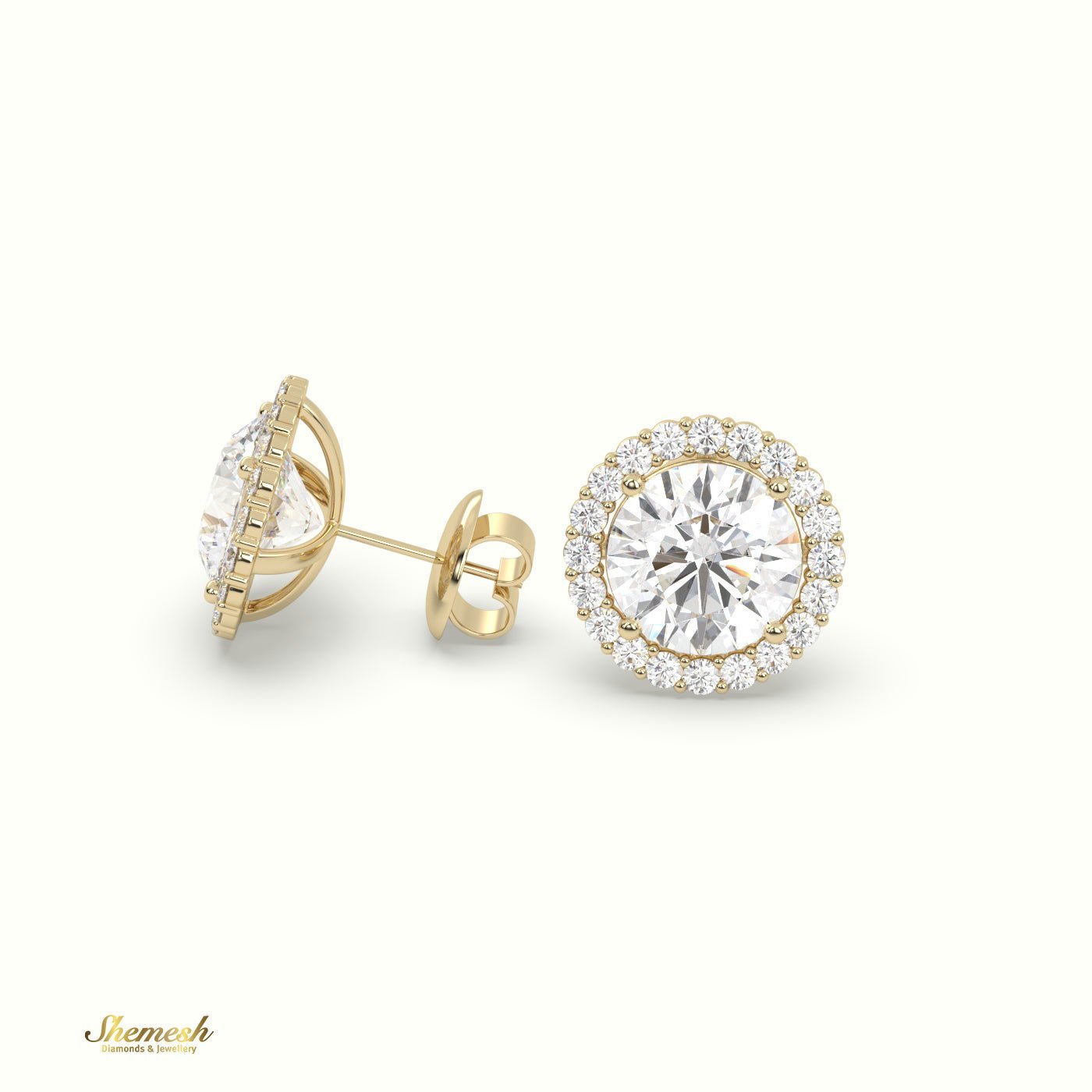 18K Gold Round Diamond Halo Stud Earrings - shemesh_diamonds