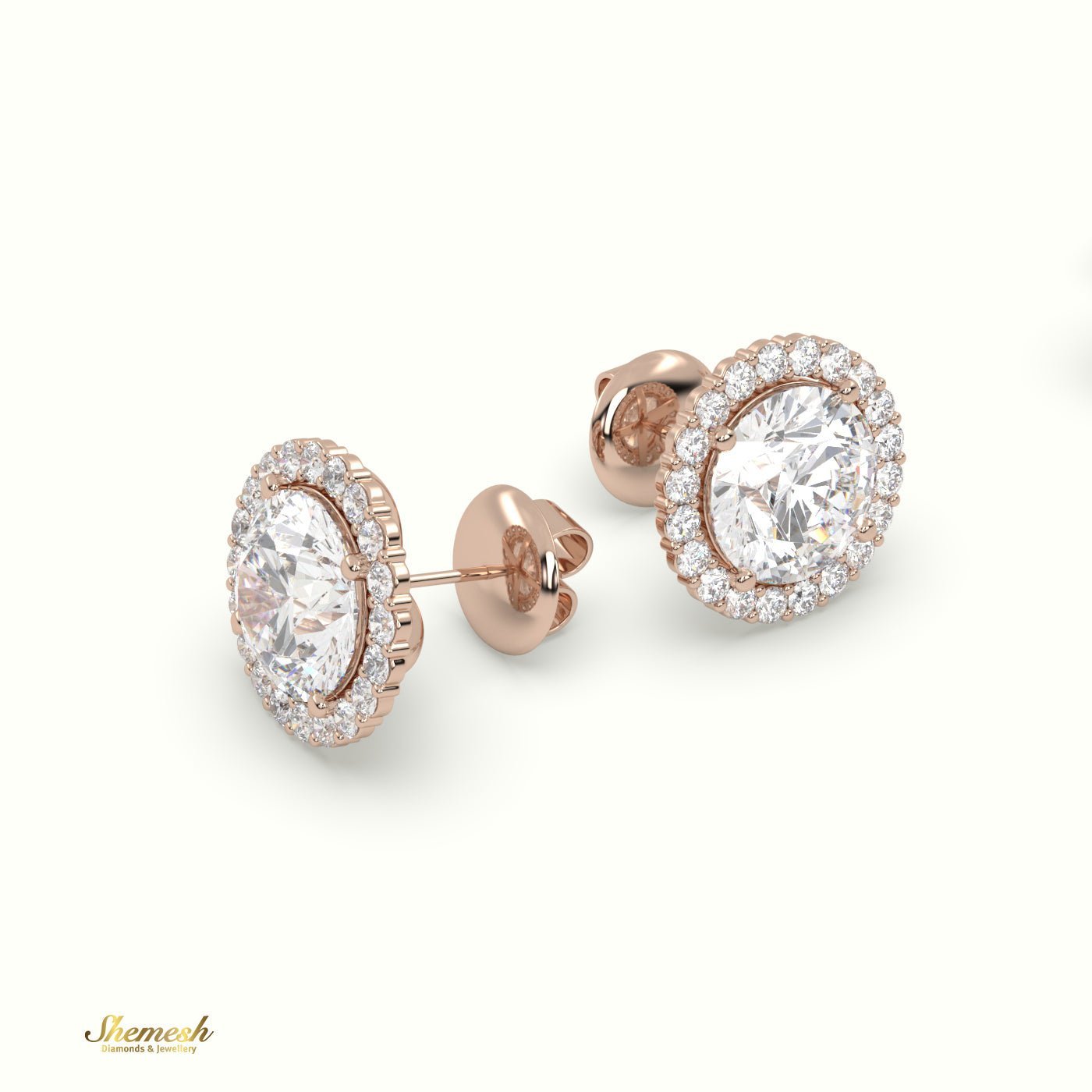 18K Gold Round Diamond Halo Stud Earrings - shemesh_diamonds