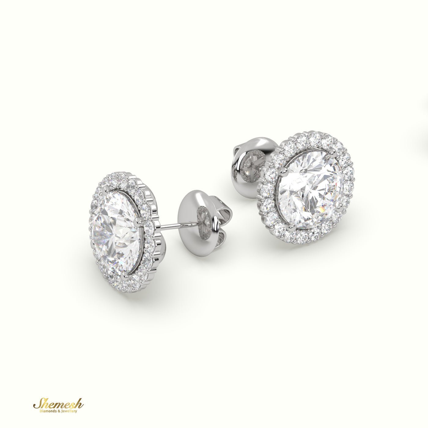 18K Gold Round Diamond Halo Stud Earrings - shemesh_diamonds