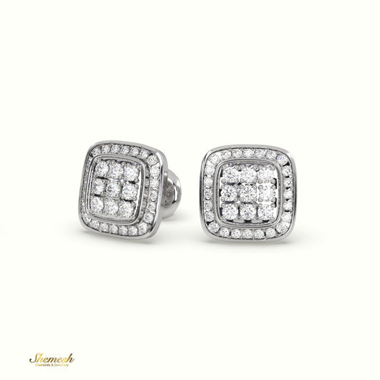 18K Gold Round Diamond Square Cluster Stud Earrings - shemesh_diamonds