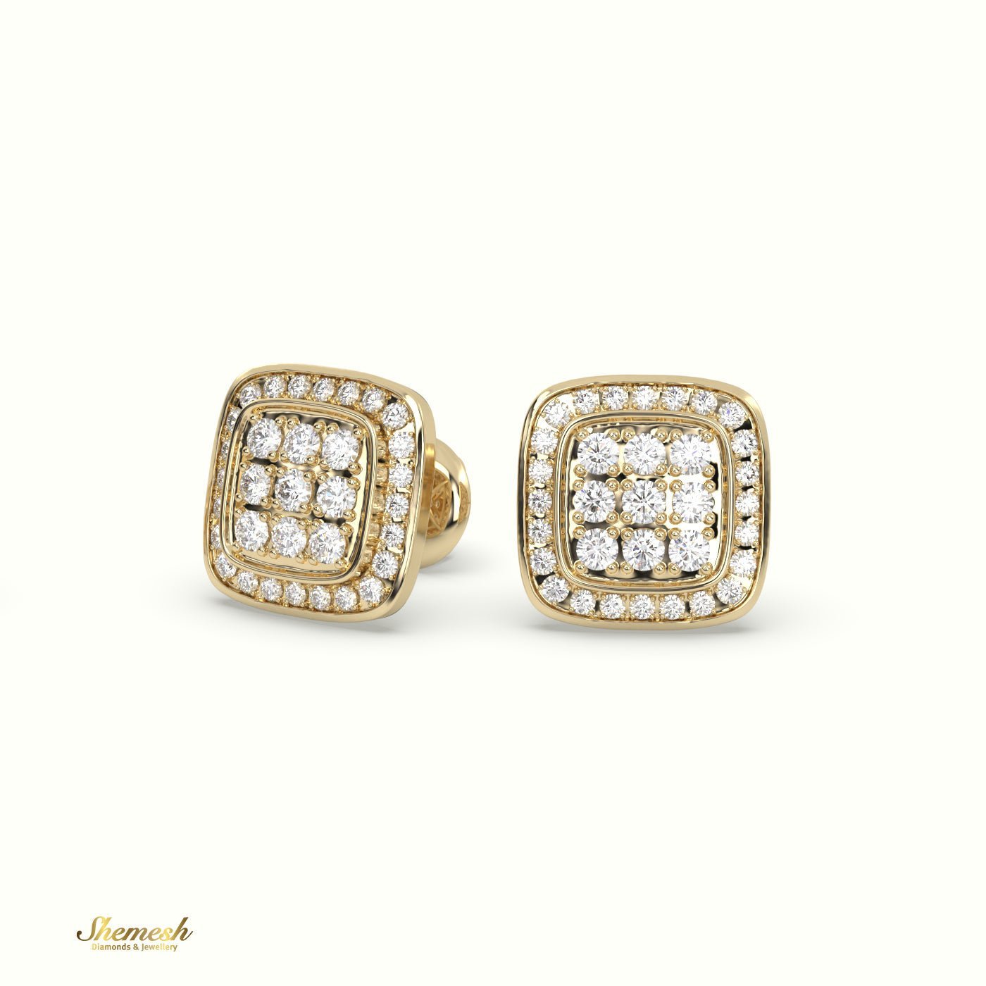 18K Gold Round Diamond Square Cluster Stud Earrings - shemesh_diamonds