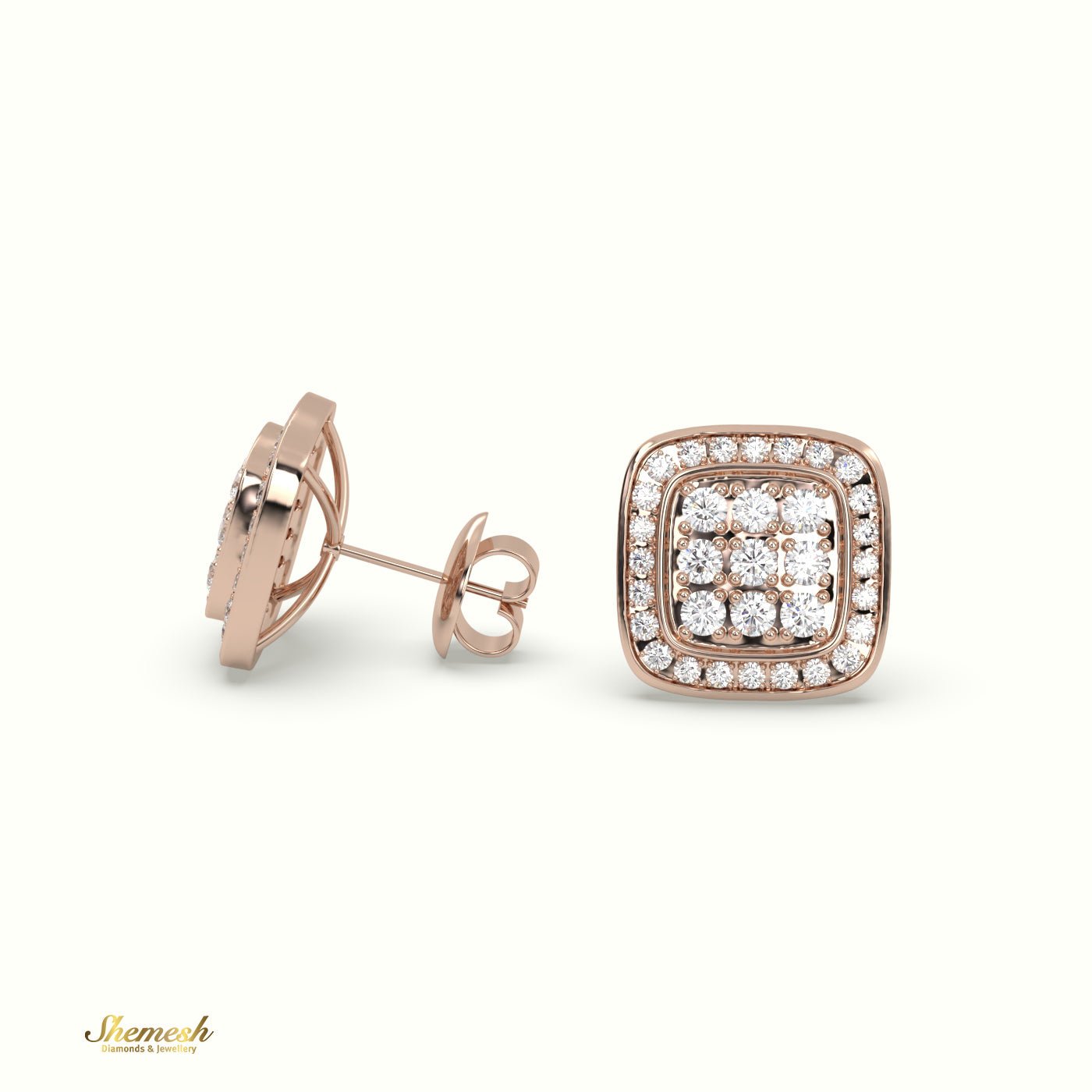 18K Gold Round Diamond Square Cluster Stud Earrings - shemesh_diamonds