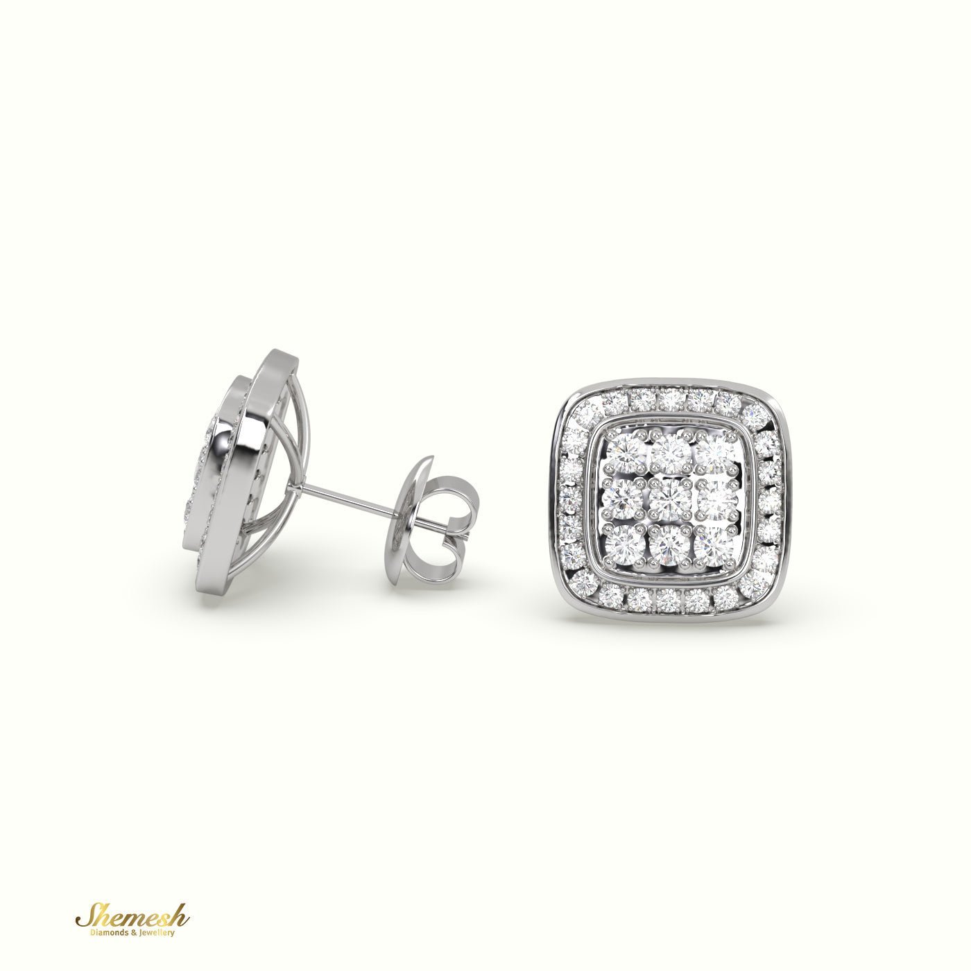 18K Gold Round Diamond Square Cluster Stud Earrings - shemesh_diamonds