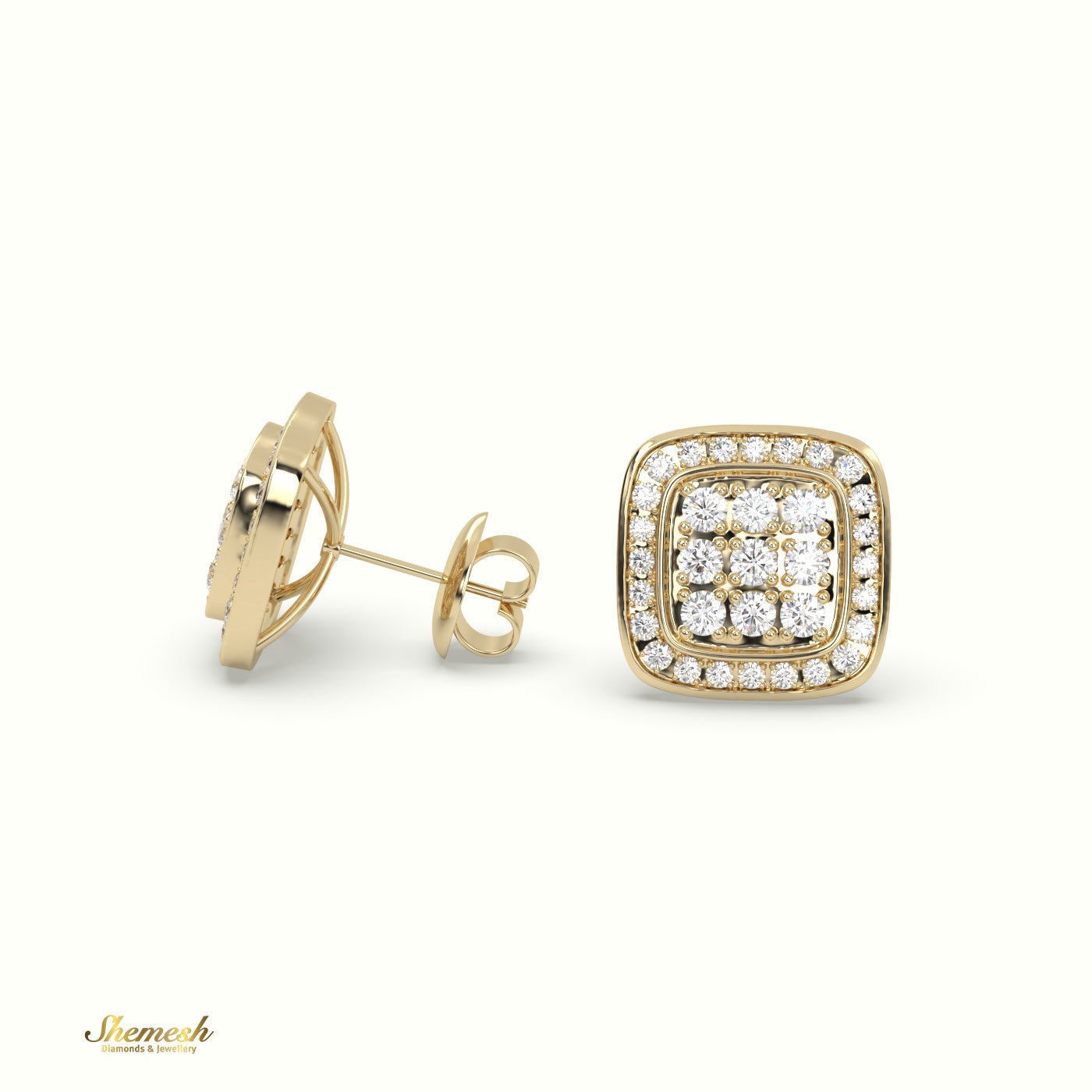 18K Gold Round Diamond Square Cluster Stud Earrings - shemesh_diamonds