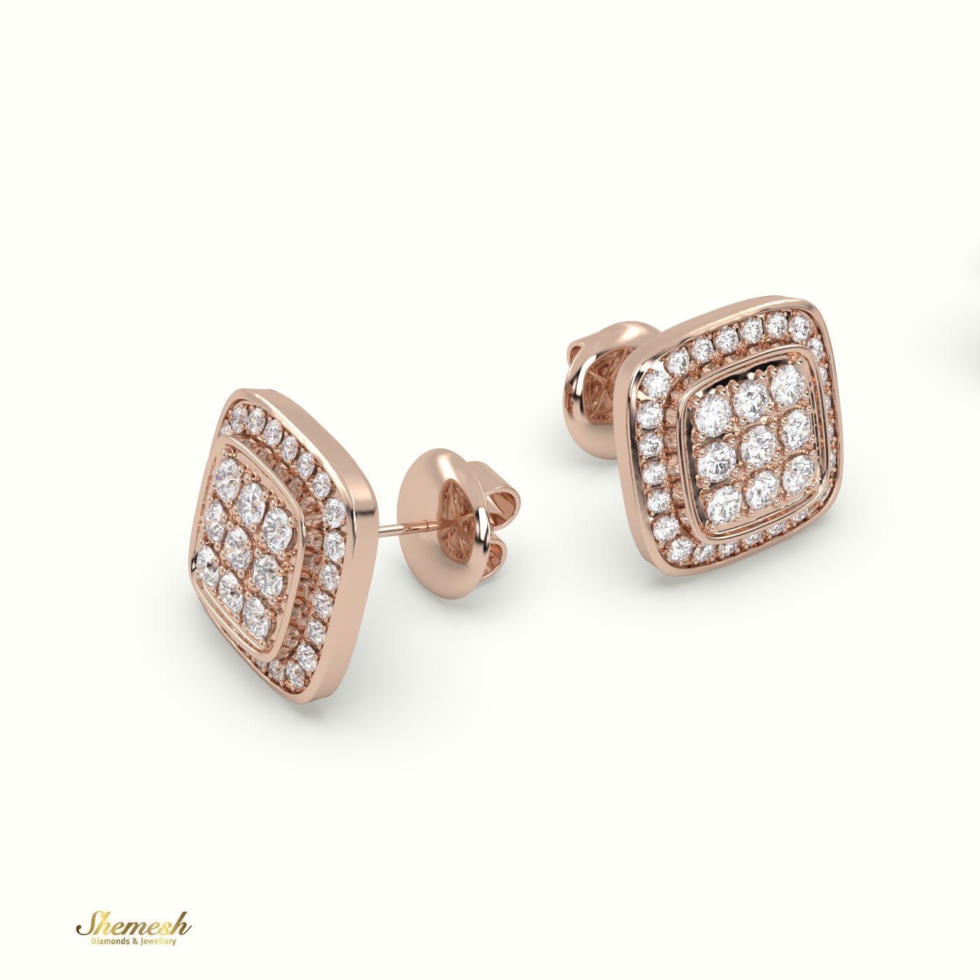 18K Gold Round Diamond Square Cluster Stud Earrings - shemesh_diamonds