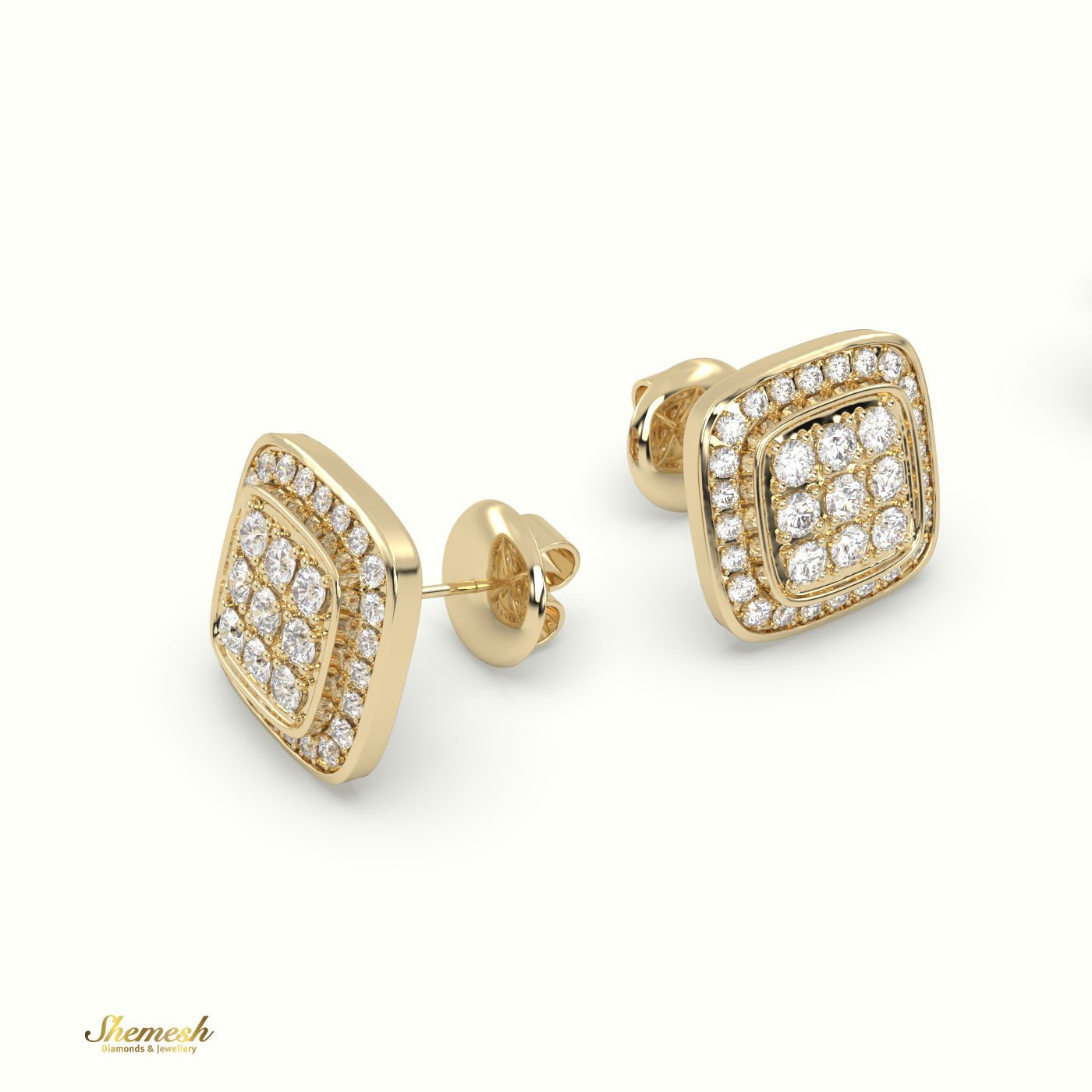 18K Gold Round Diamond Square Cluster Stud Earrings - shemesh_diamonds