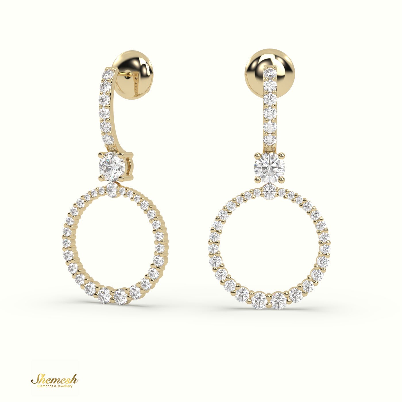 18K Gold Round Diamond Circular Drop Earrings - shemesh_diamonds