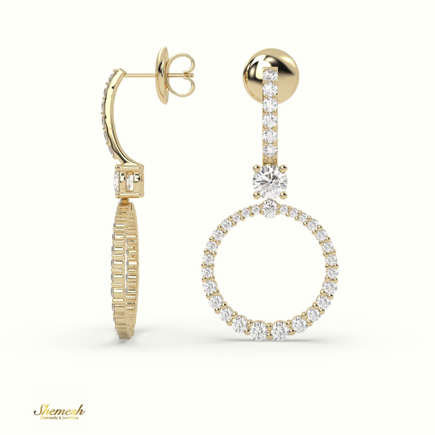 18K Gold Round Diamond Circular Drop Earrings - shemesh_diamonds