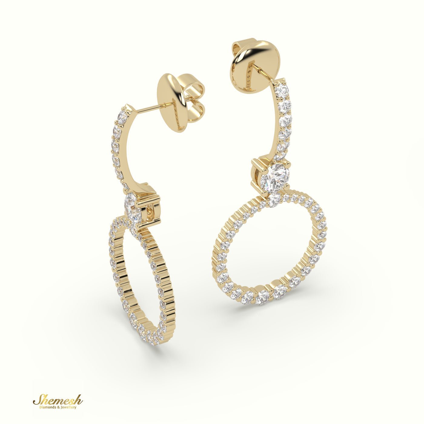 18K Gold Round Diamond Circular Drop Earrings - shemesh_diamonds