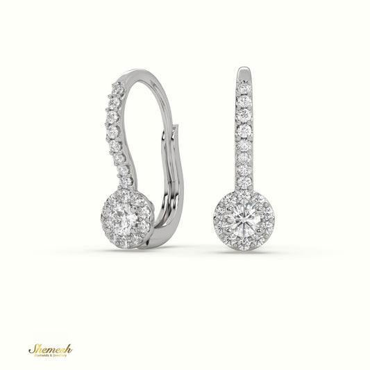 18K Gold Round Diamond Halo Style Drop Earrings - shemesh_diamonds