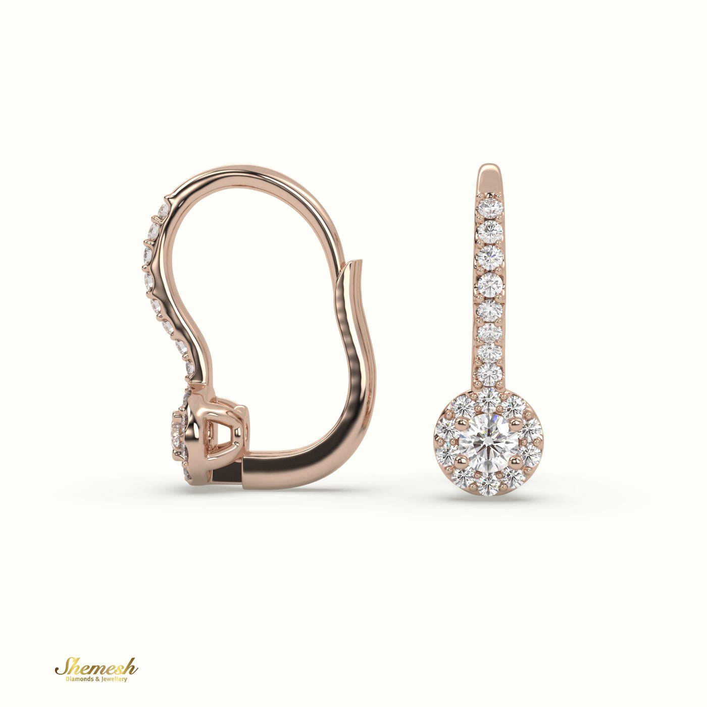 18K Gold Round Diamond Halo Style Drop Earrings - shemesh_diamonds