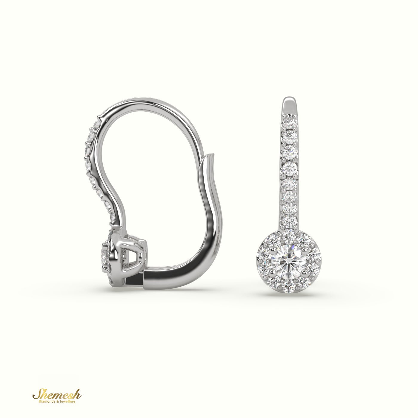 18K Gold Round Diamond Halo Style Drop Earrings - shemesh_diamonds