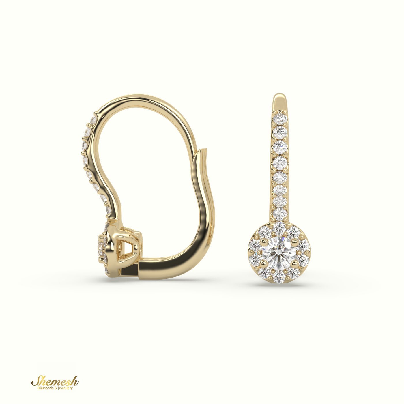 18K Gold Round Diamond Halo Style Drop Earrings - shemesh_diamonds