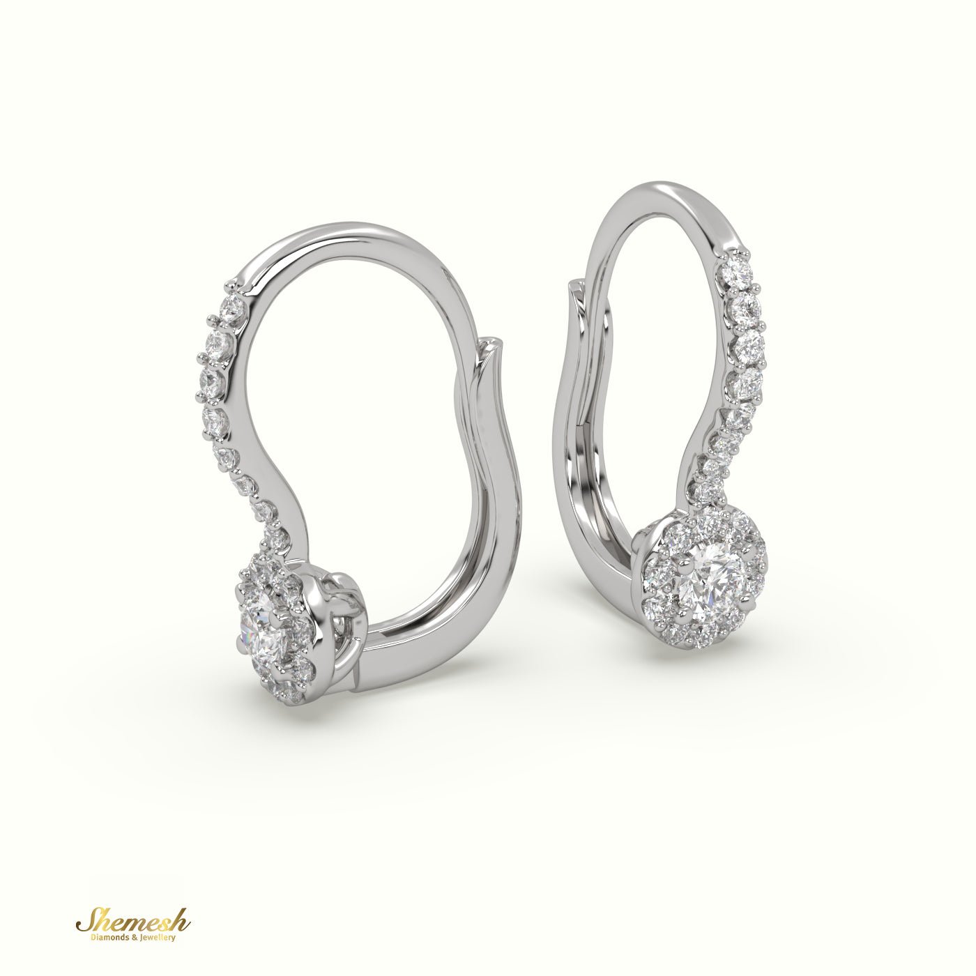 18K Gold Round Diamond Halo Style Drop Earrings - shemesh_diamonds