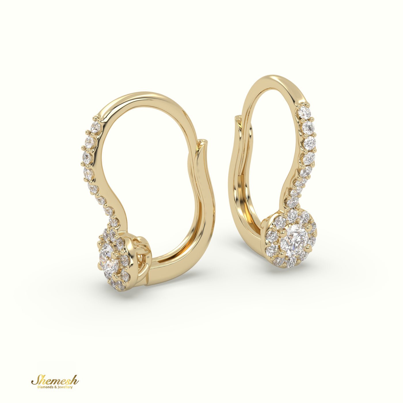 18K Gold Round Diamond Halo Style Drop Earrings - shemesh_diamonds