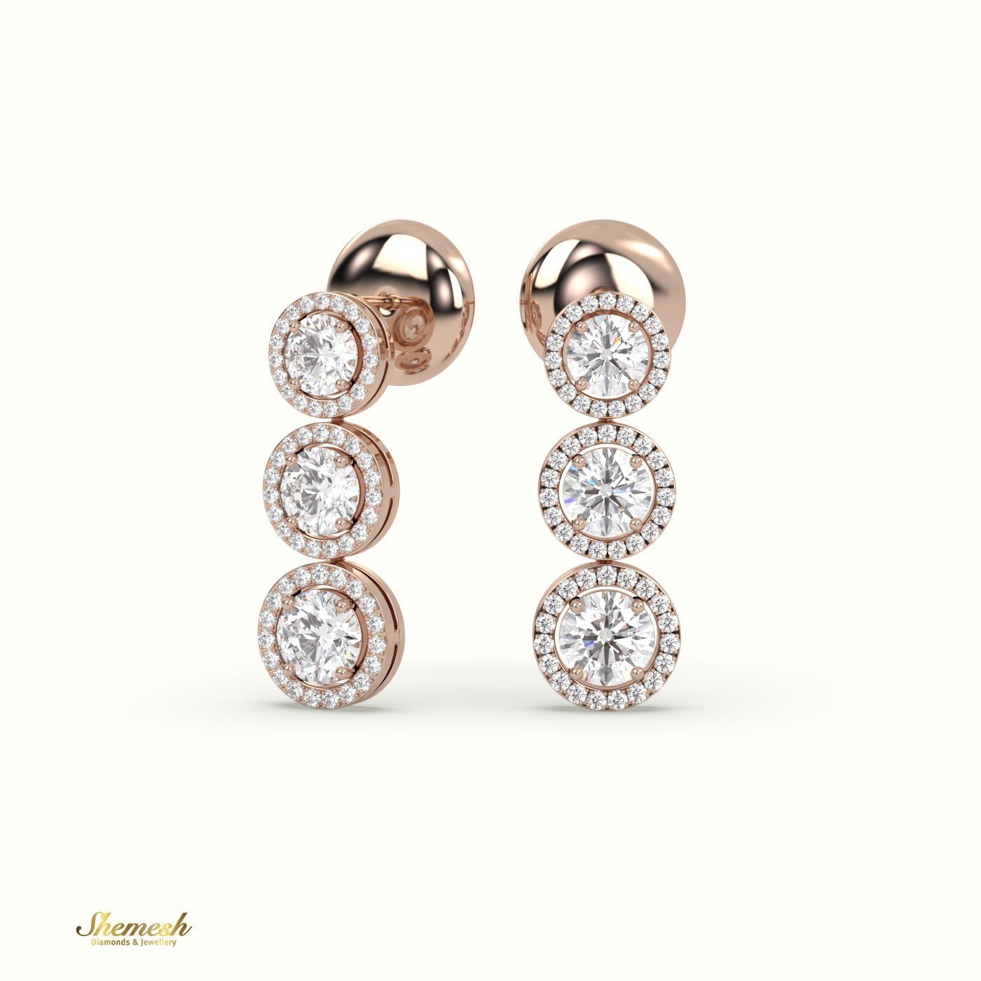 18K Gold Round Diamond Halo Dangle Earrings - shemesh_diamonds