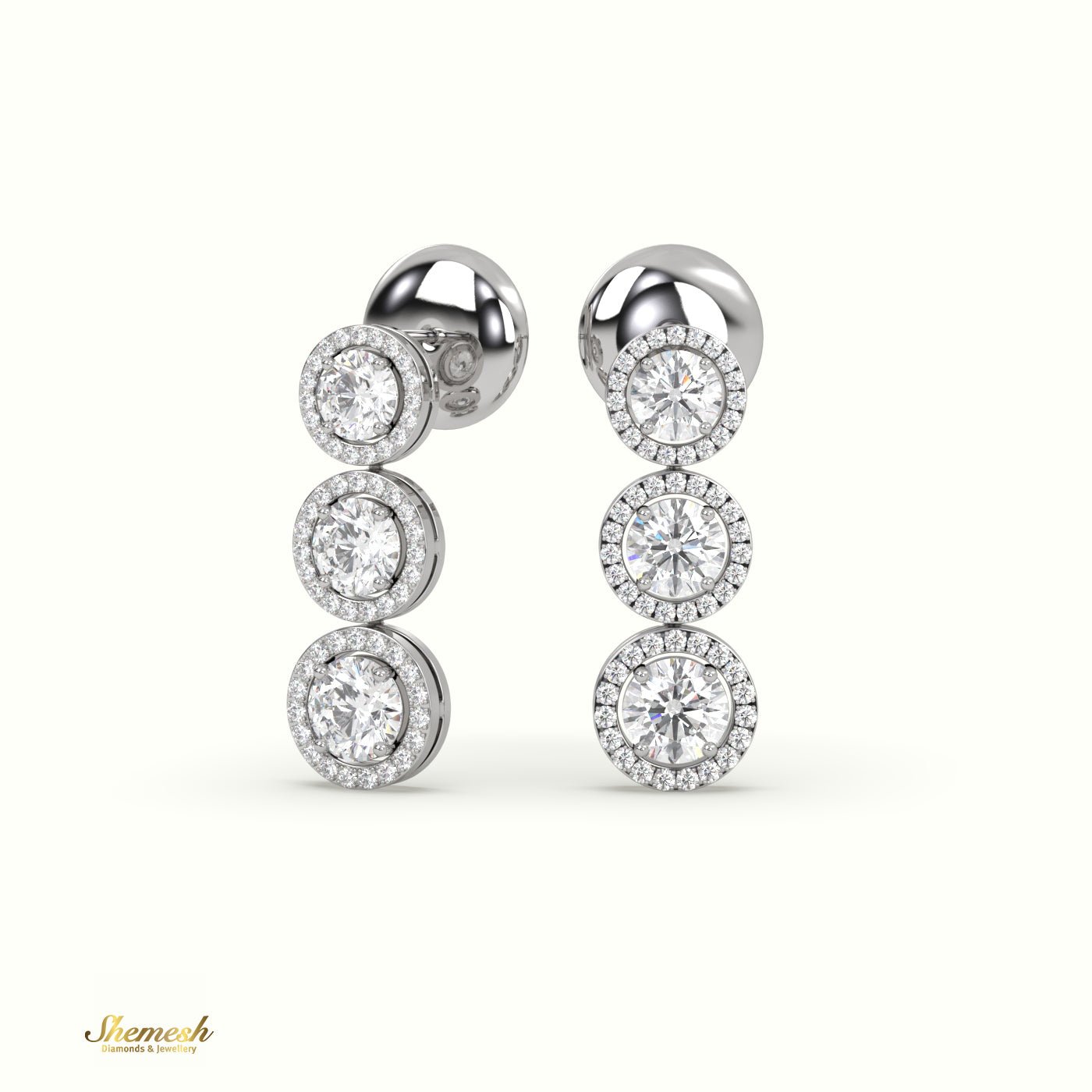 18K Gold Circular Halo Diamond Dangle Earrings - shemesh_diamonds