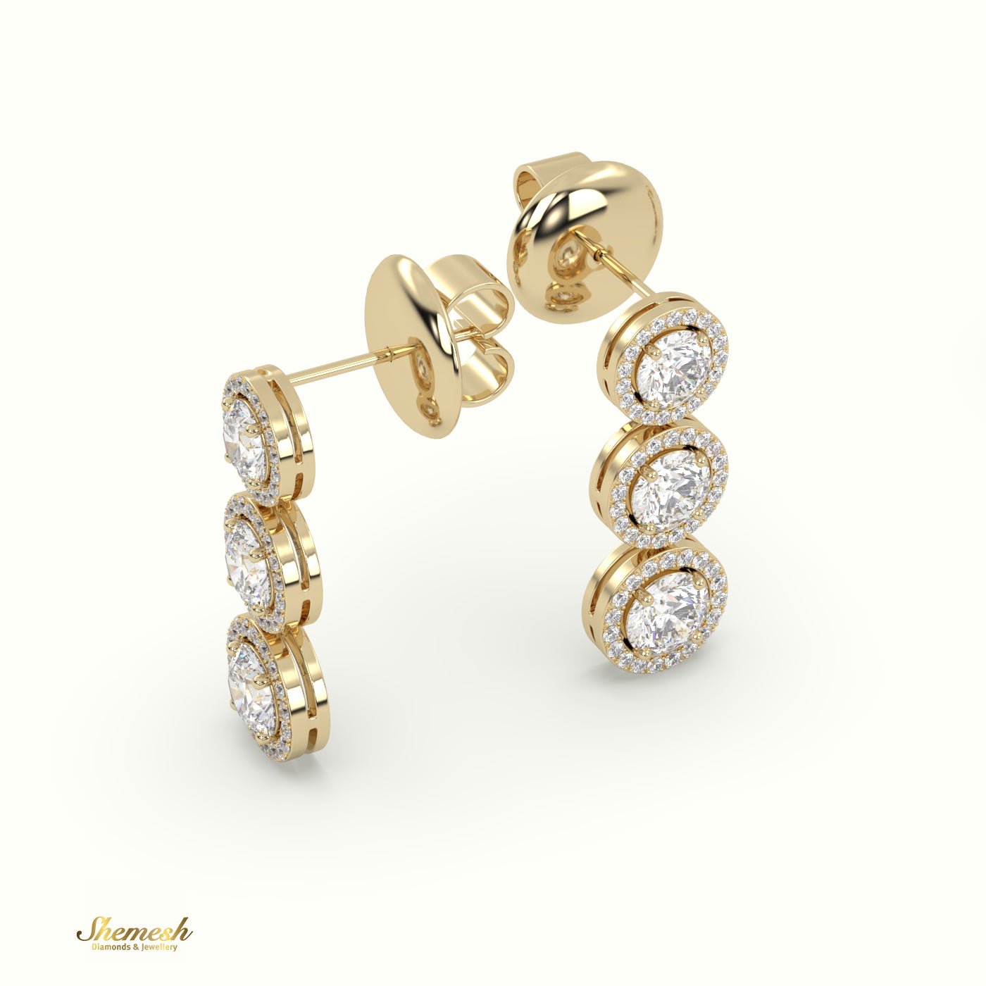 18K Gold Circular Halo Diamond Dangle Earrings - shemesh_diamonds