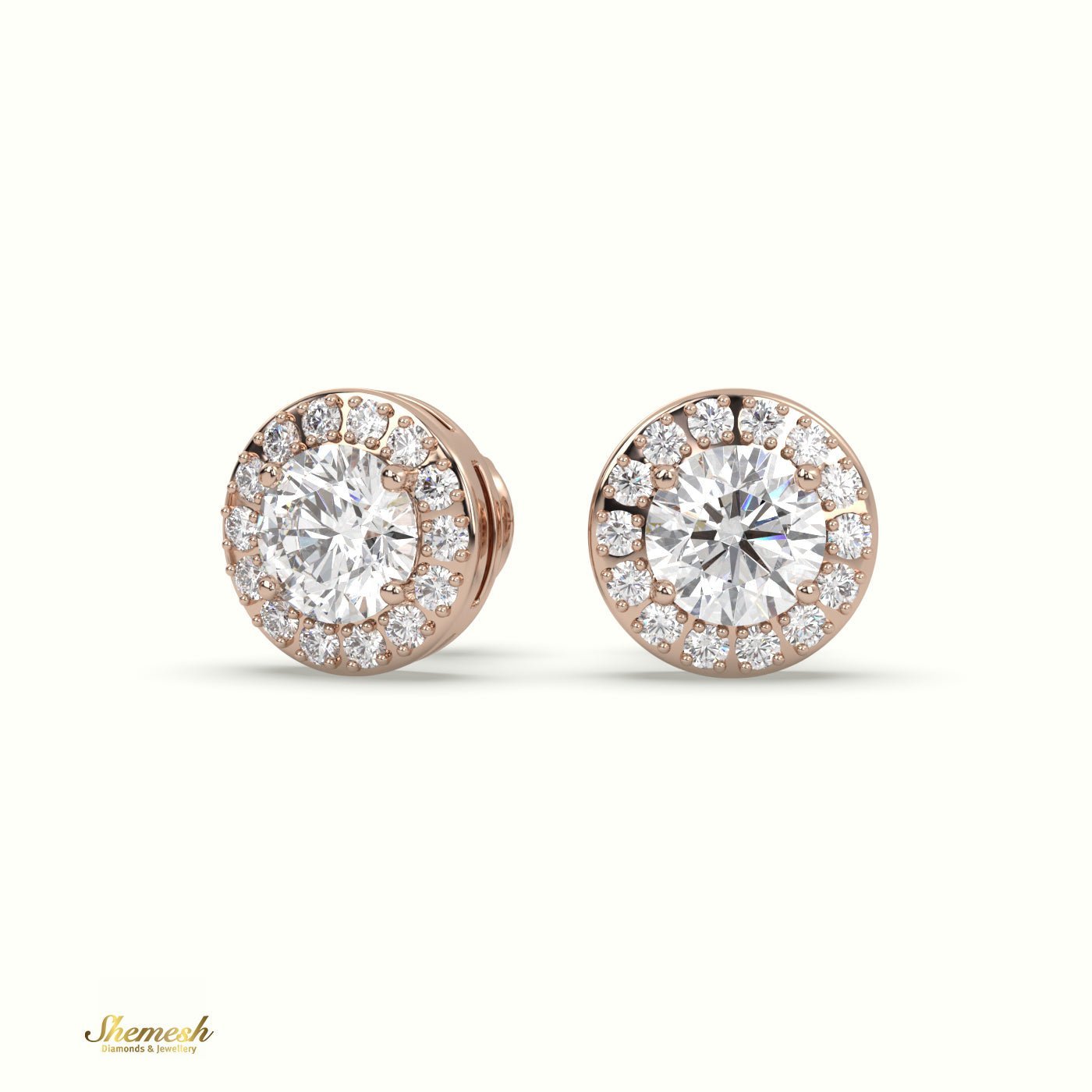 18K Gold Round Brilliant Cut Diamond Halo Stud Earrings - shemesh_diamonds