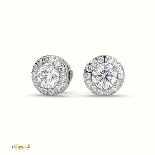 18K Gold Round Brilliant Cut Diamond Halo Stud Earrings - shemesh_diamonds