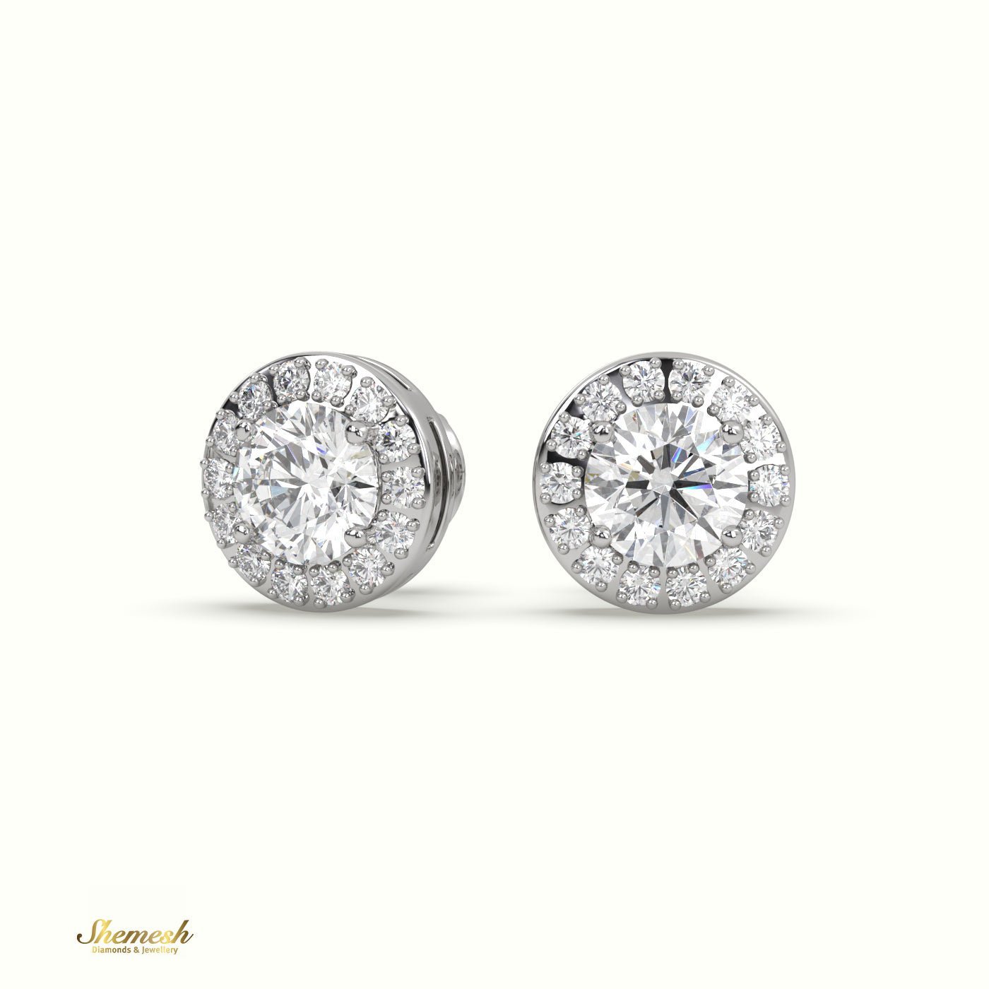 18K Gold Round Brilliant Cut Diamond Halo Stud Earrings - shemesh_diamonds