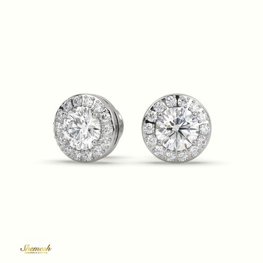 18K Gold Round Brilliant Cut Diamond Halo Stud Earrings - shemesh_diamonds