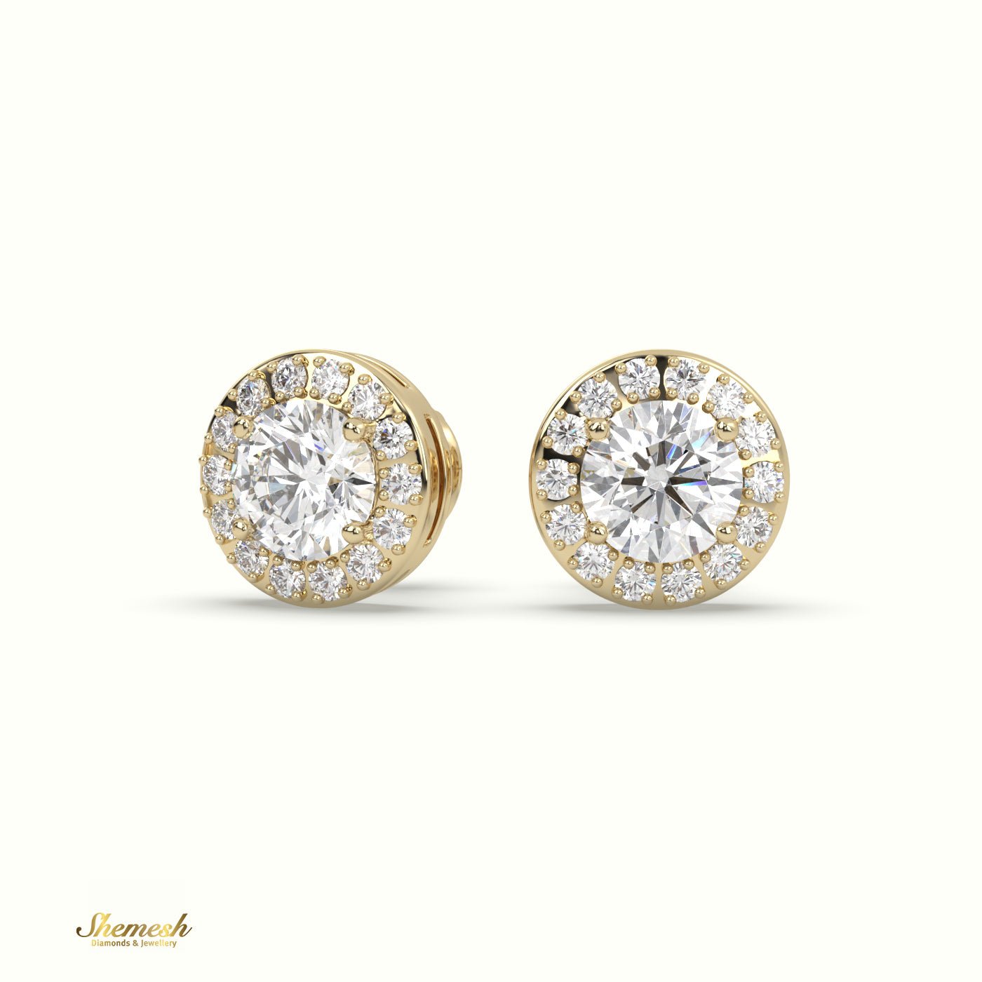 18K Gold Round Brilliant Cut Diamond Halo Stud Earrings - shemesh_diamonds