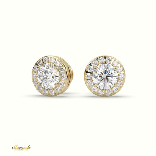 18K Gold Round Brilliant Cut Diamond Halo Stud Earrings - shemesh_diamonds
