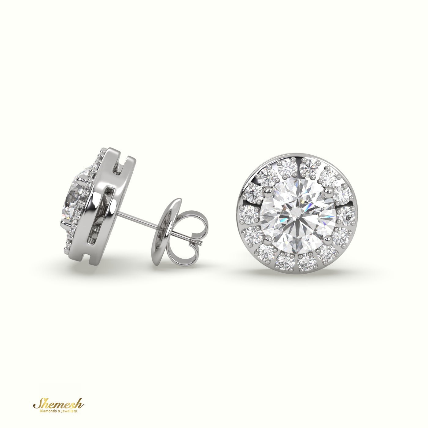 18K Gold Round Brilliant Cut Diamond Halo Stud Earrings - shemesh_diamonds