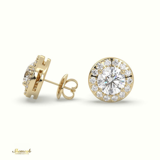 18K Gold Round Brilliant Cut Diamond Halo Stud Earrings - shemesh_diamonds