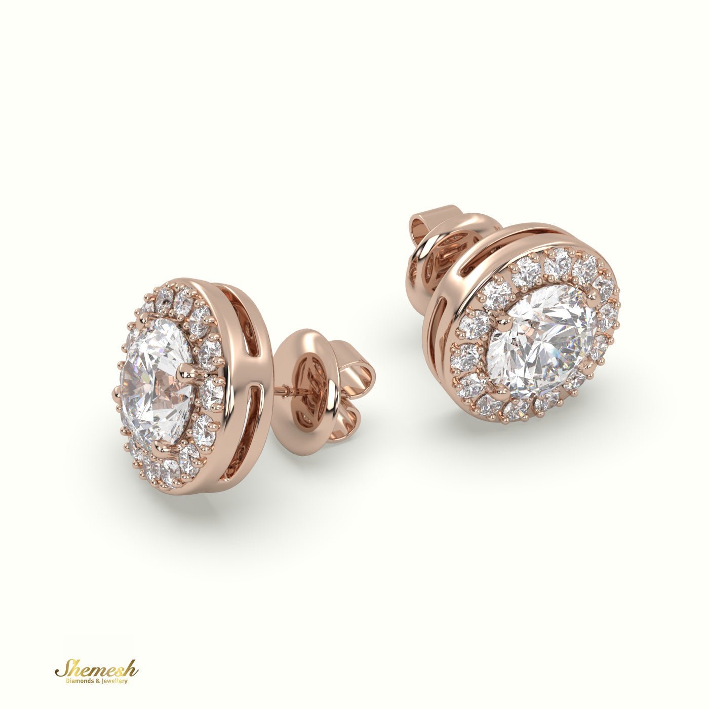 18K Gold Round Brilliant Cut Diamond Halo Stud Earrings - shemesh_diamonds