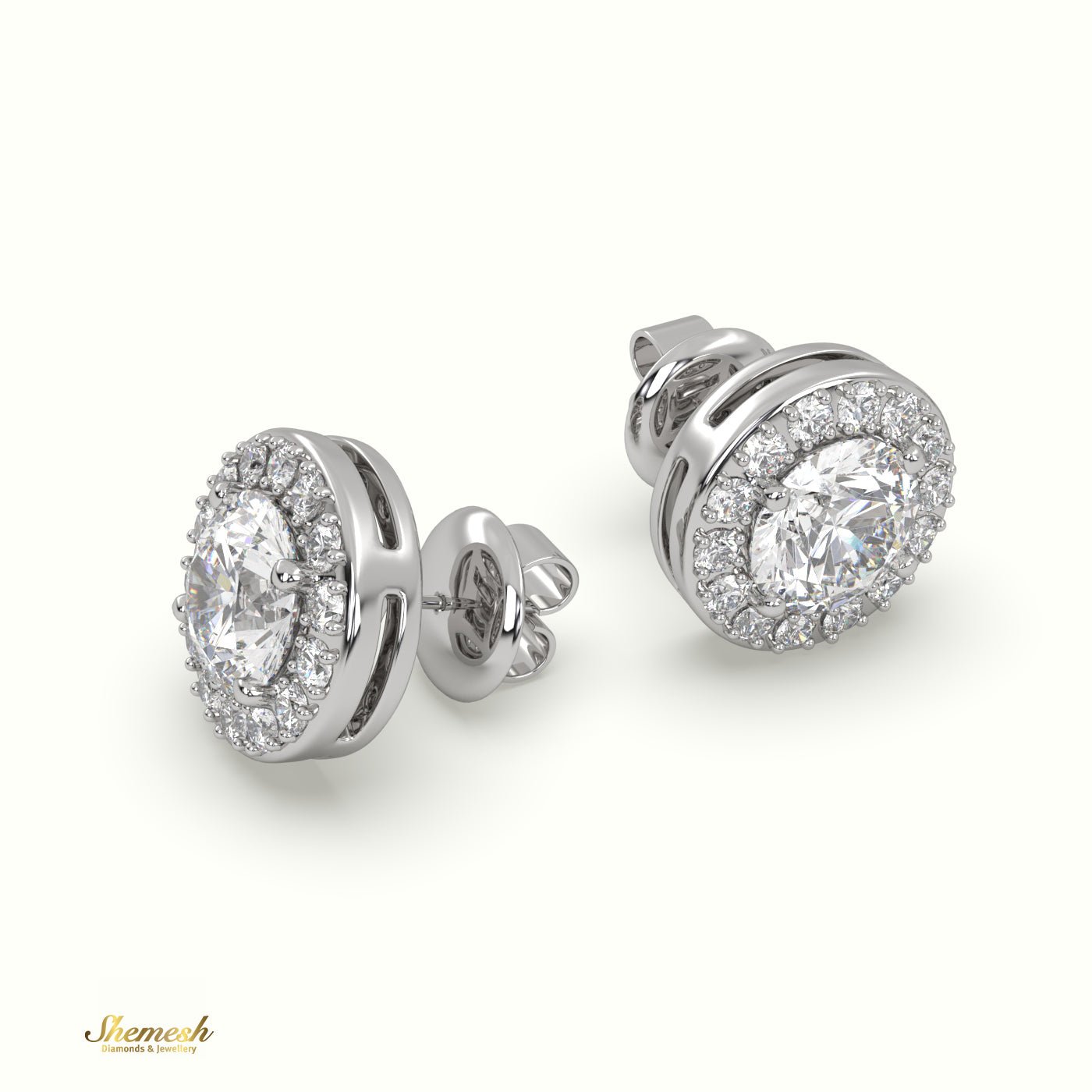 18K Gold Round Brilliant Cut Diamond Halo Stud Earrings - shemesh_diamonds