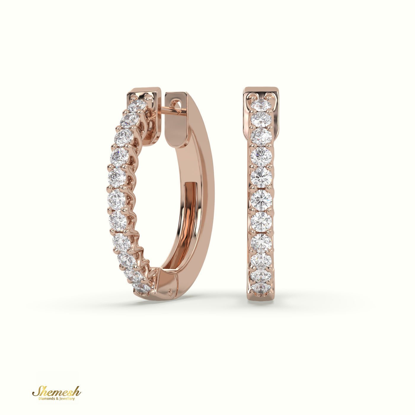 18K Gold U Shaped Round Diamond Huggie Earrings - shemesh_diamonds