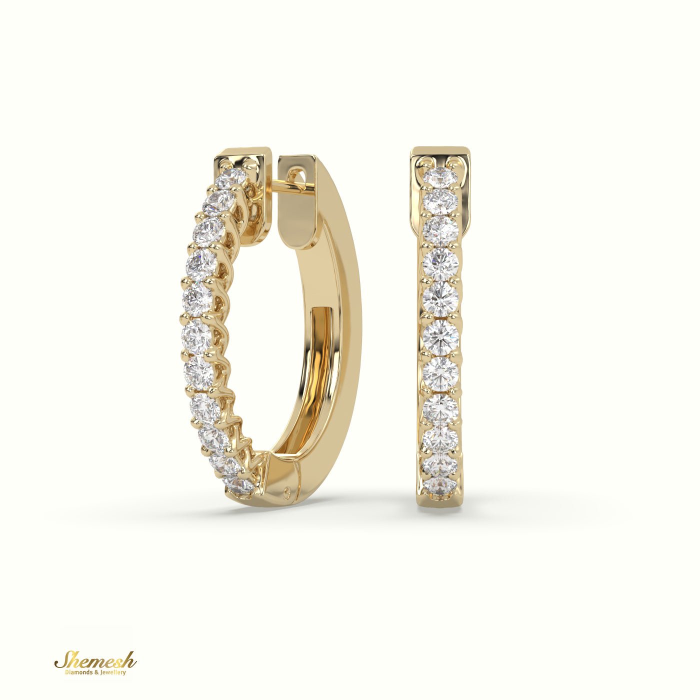 18K Gold U Shaped Round Diamond Huggie Earrings - shemesh_diamonds