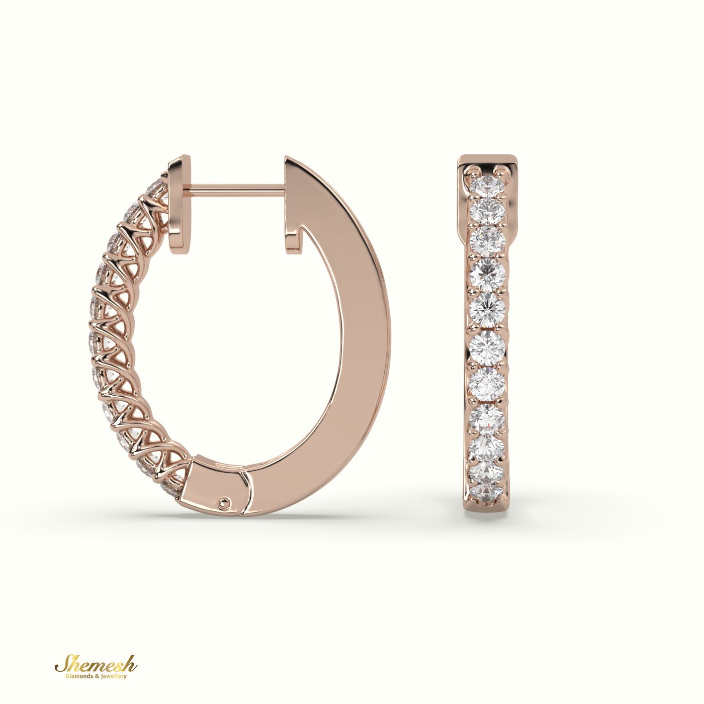 18K Gold U Shaped Round Diamond Huggie Earrings - shemesh_diamonds