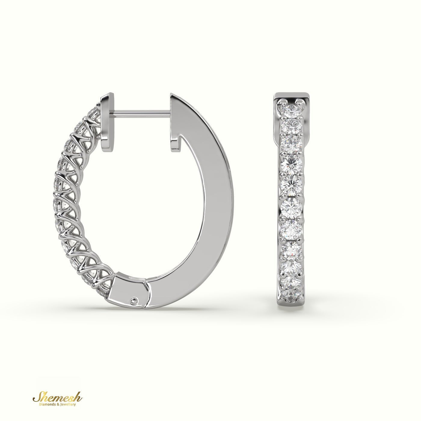 18K Gold U Shaped Round Diamond Huggie Earrings - shemesh_diamonds