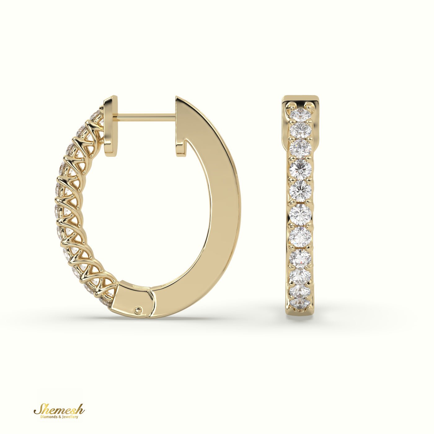 18K Gold U Shaped Round Diamond Huggie Earrings - shemesh_diamonds