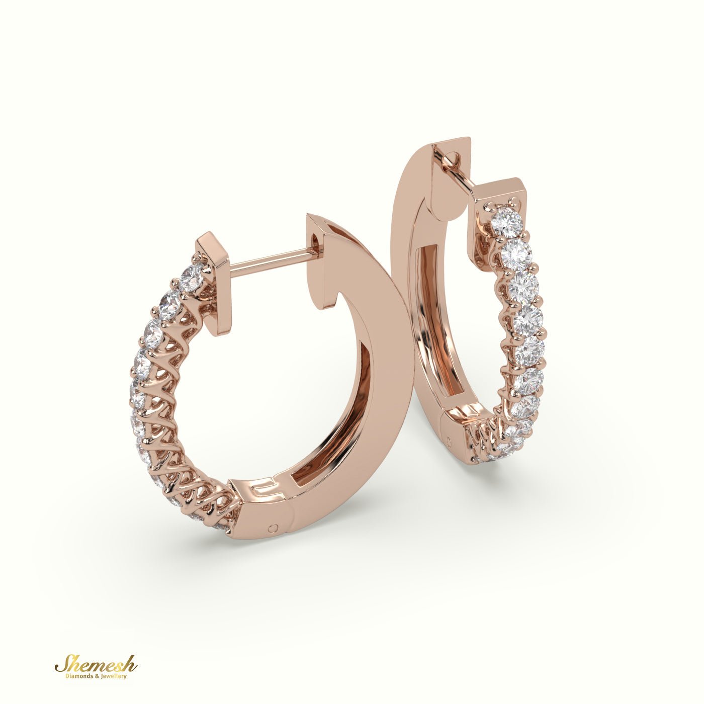 18K Gold U Shaped Round Diamond Huggie Earrings - shemesh_diamonds