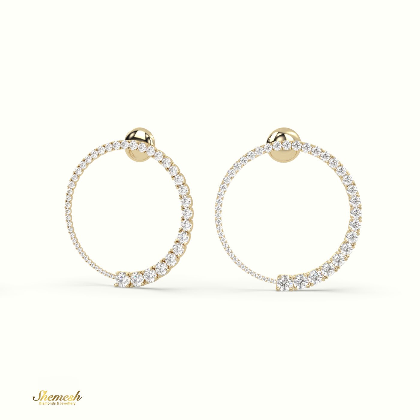 18K Gold Round Diamond Hoop Earrings - shemesh_diamonds