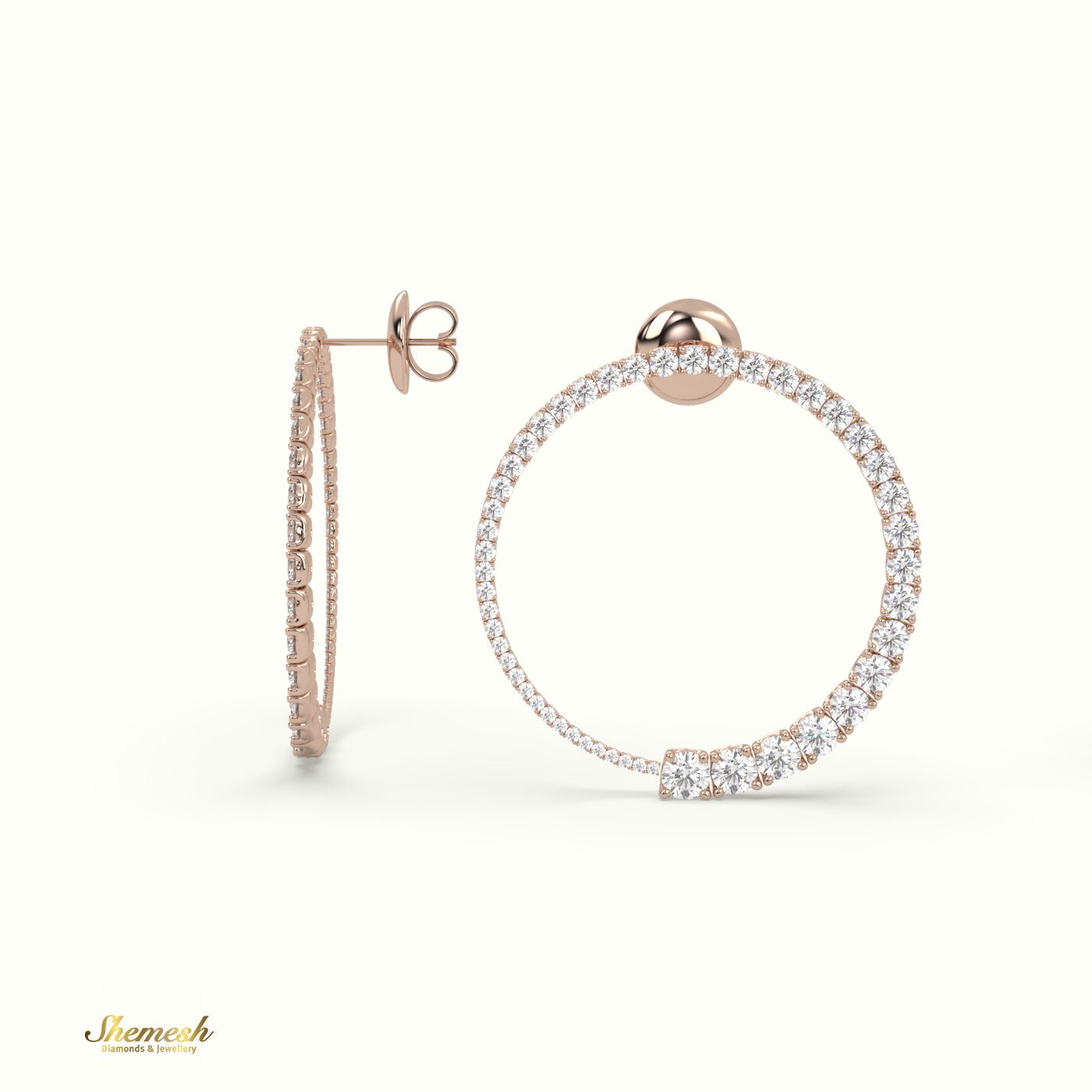 18K Gold Round Diamond Hoop Earrings - shemesh_diamonds