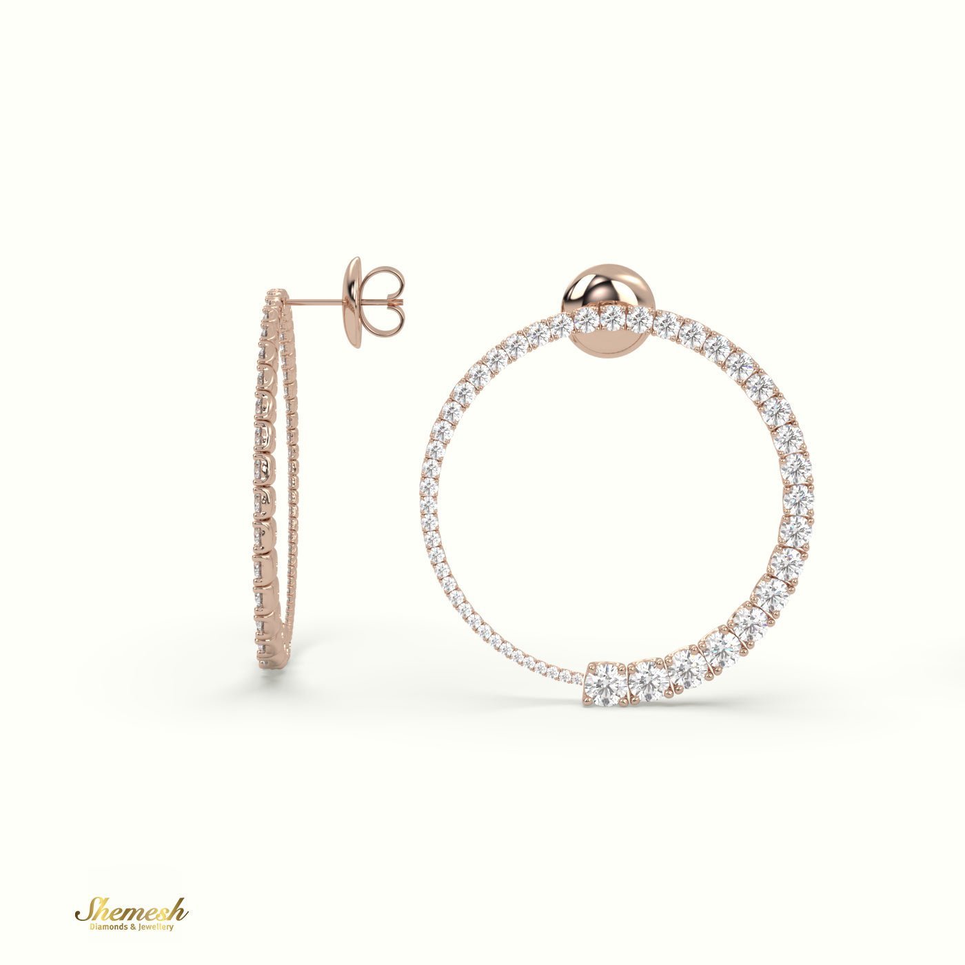 18K Gold Round Diamond Hoop Earrings - shemesh_diamonds